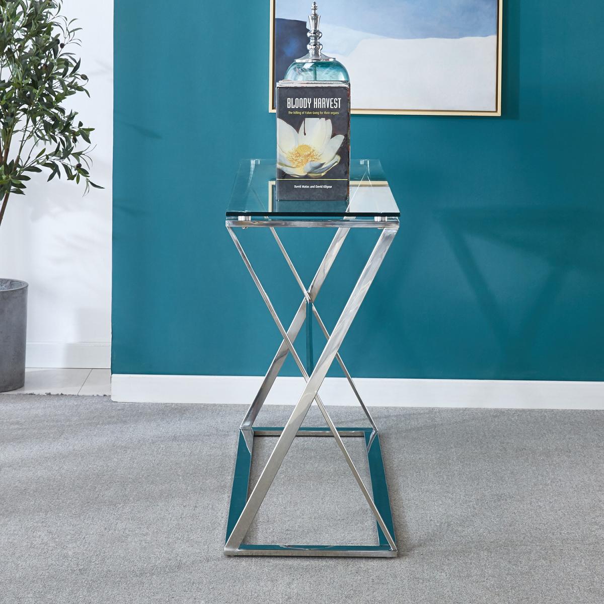 Tempered Glass Top Hallway Tall Console Table Chromed Legs Home Furniture - Silvery – image 5