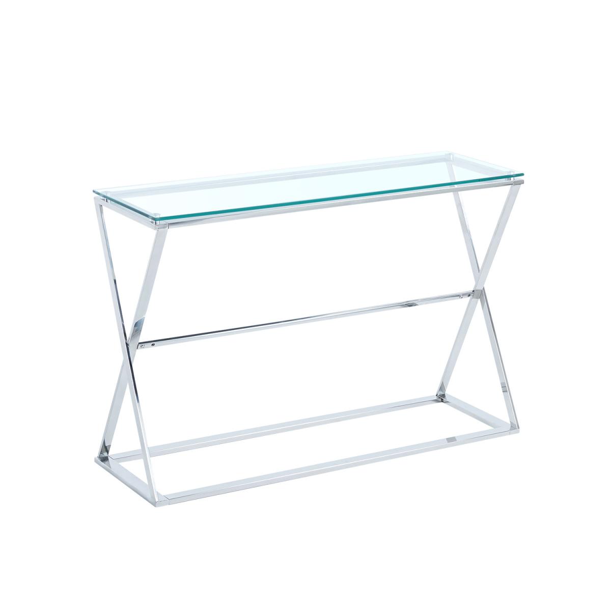 Tempered Glass Top Hallway Tall Console Table Chromed Legs Home Furniture - Silvery – image 9
