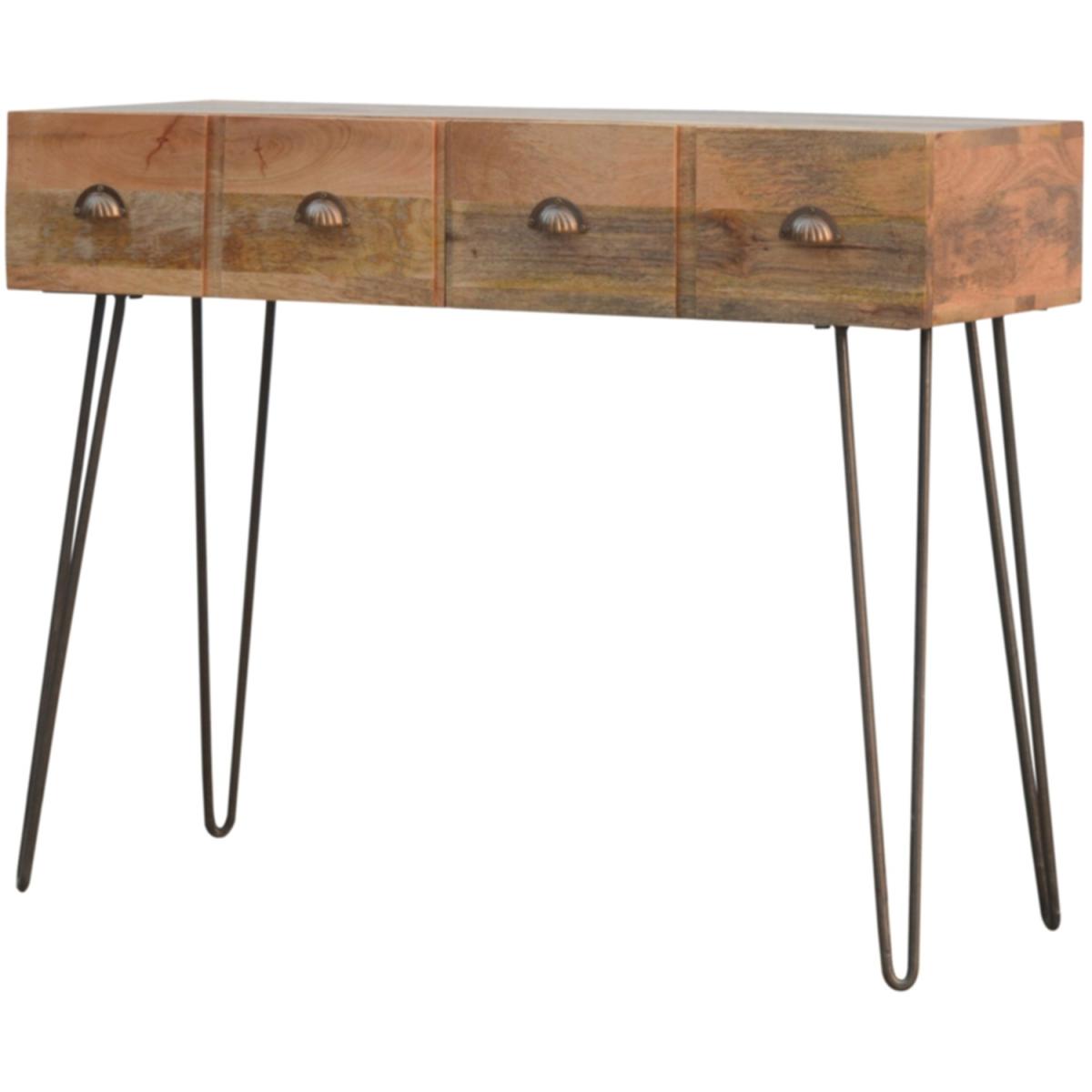 Solid Wood 2 Drawers Console Table With Iron Base - Brown – image 2