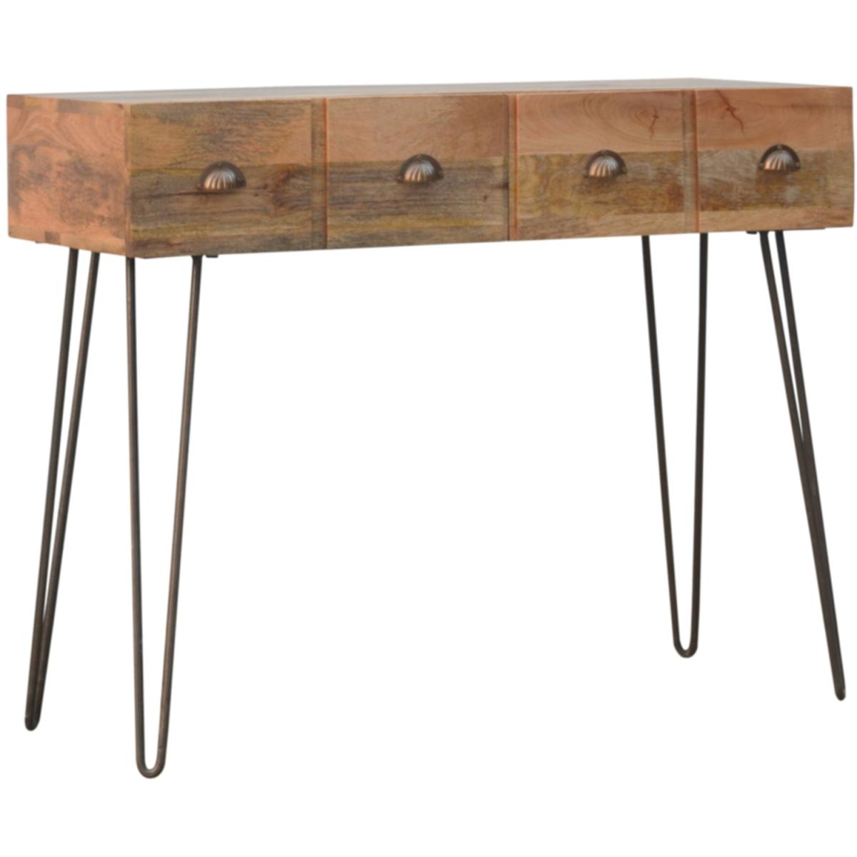 Solid Wood 2 Drawers Console Table With Iron Base - Brown – image 3