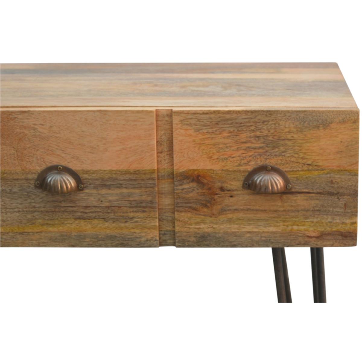 Solid Wood 2 Drawers Console Table With Iron Base - Brown – image 4