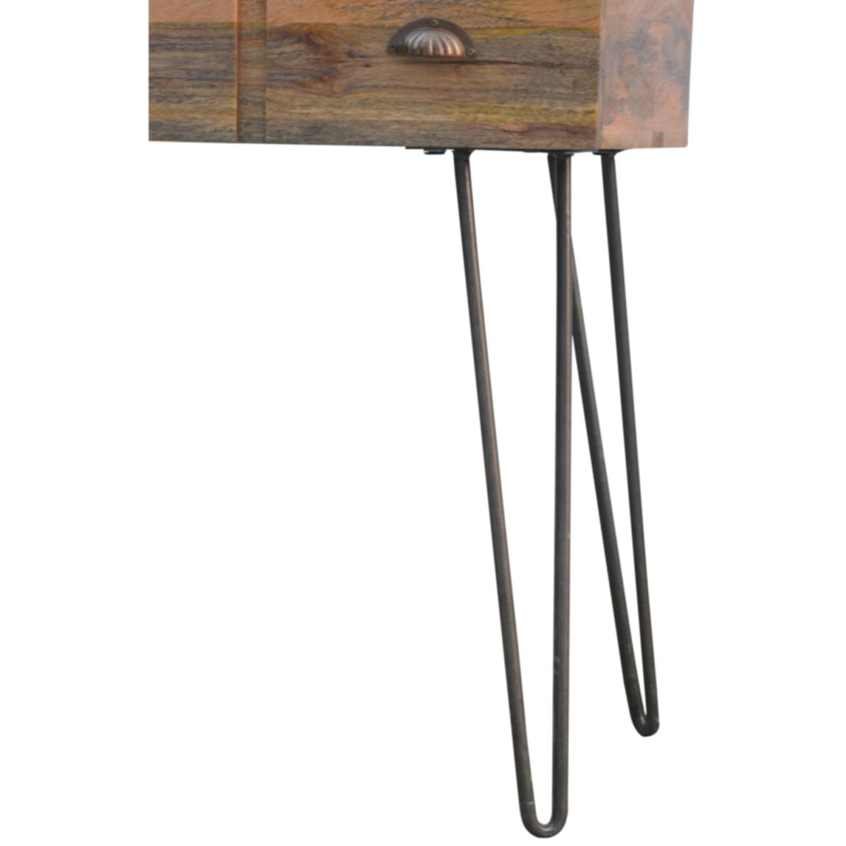 Solid Wood 2 Drawers Console Table With Iron Base - Brown – image 5