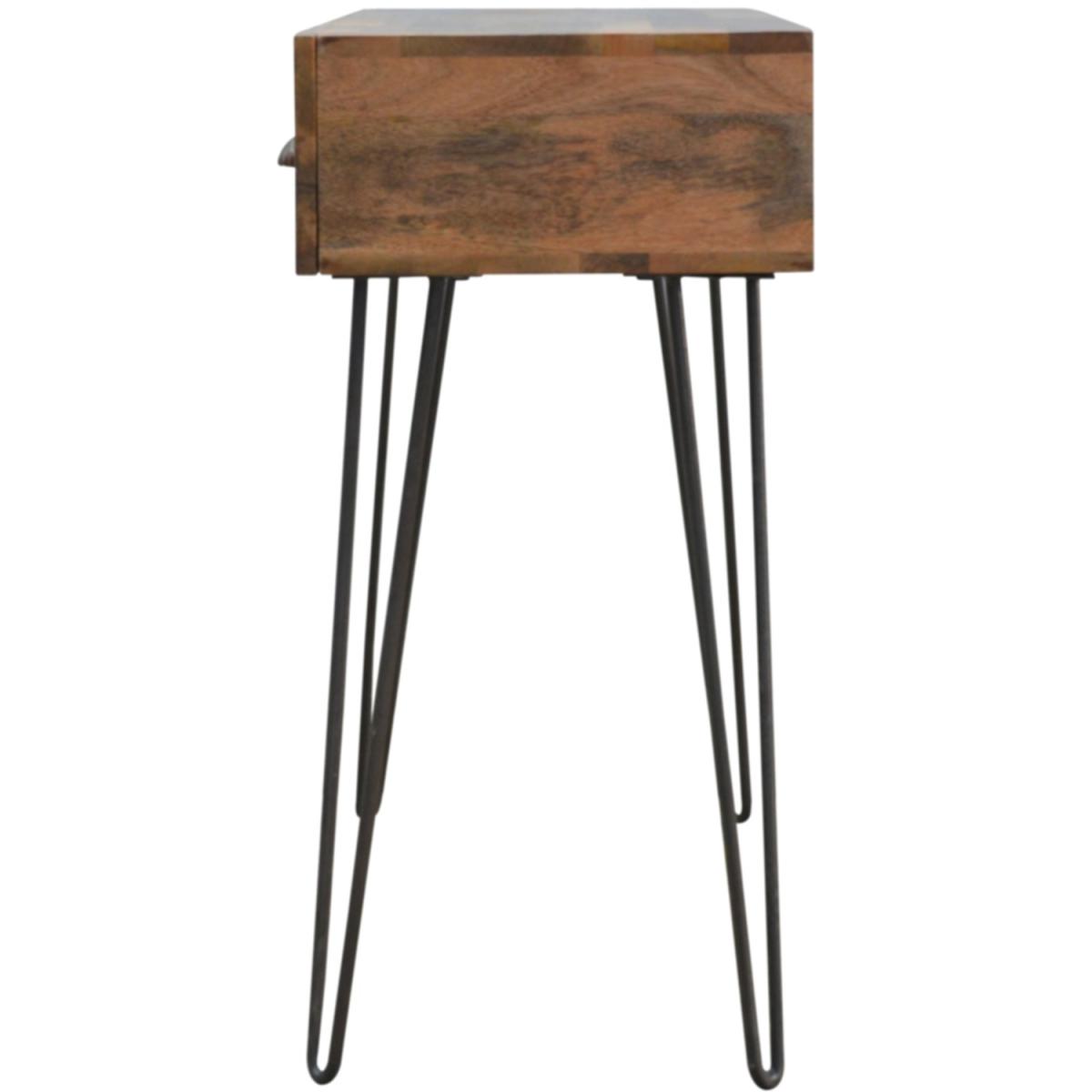 Solid Wood 2 Drawers Console Table With Iron Base - Brown – image 6