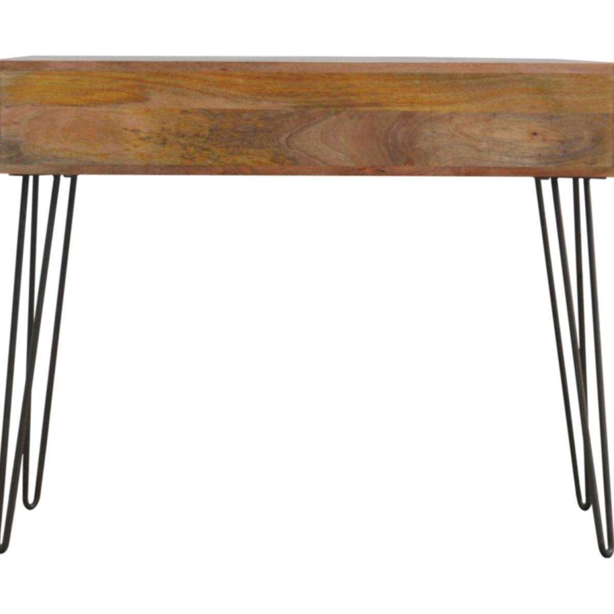 Solid Wood 2 Drawers Console Table With Iron Base - Brown – image 7