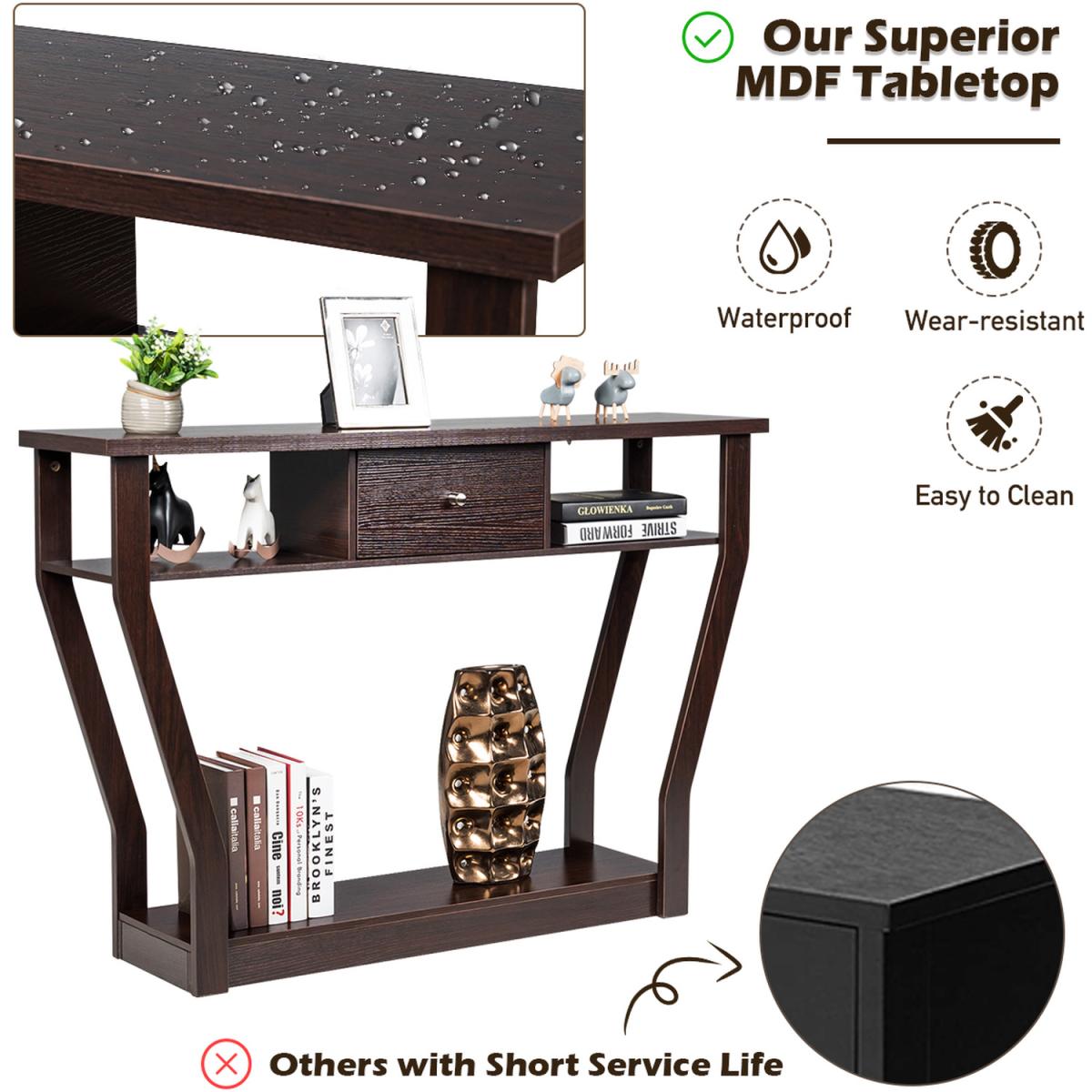 Hallway Console Table with Drawer - Brown – image 5