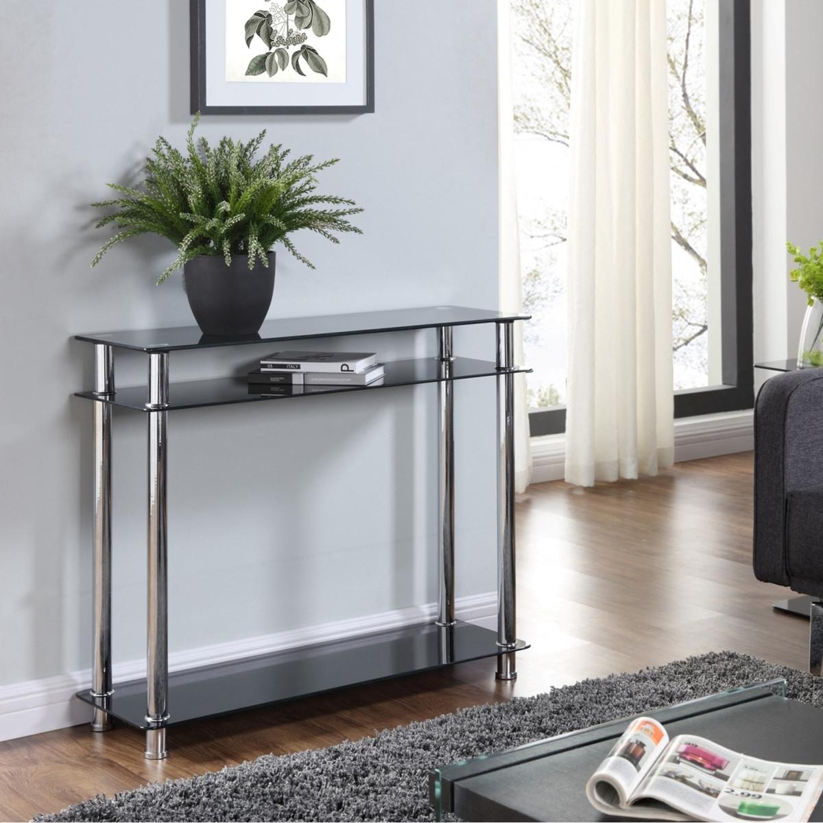 Elie Glass Chrome Console Table Hallway Table - Black Glass – image 3