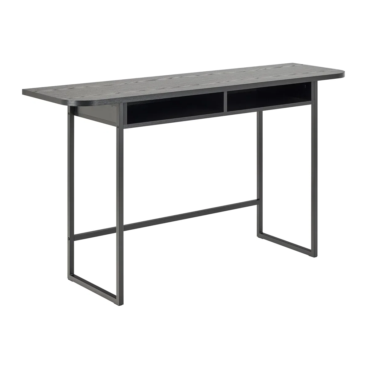 Darlington Console Table With Open Shelf and Oak Top in Black - Black & Oak – image 1
