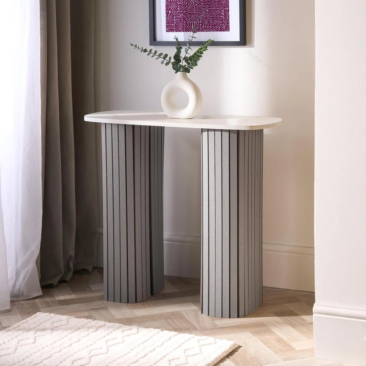Madison Ribbed Console Table - Grey/White – image 2