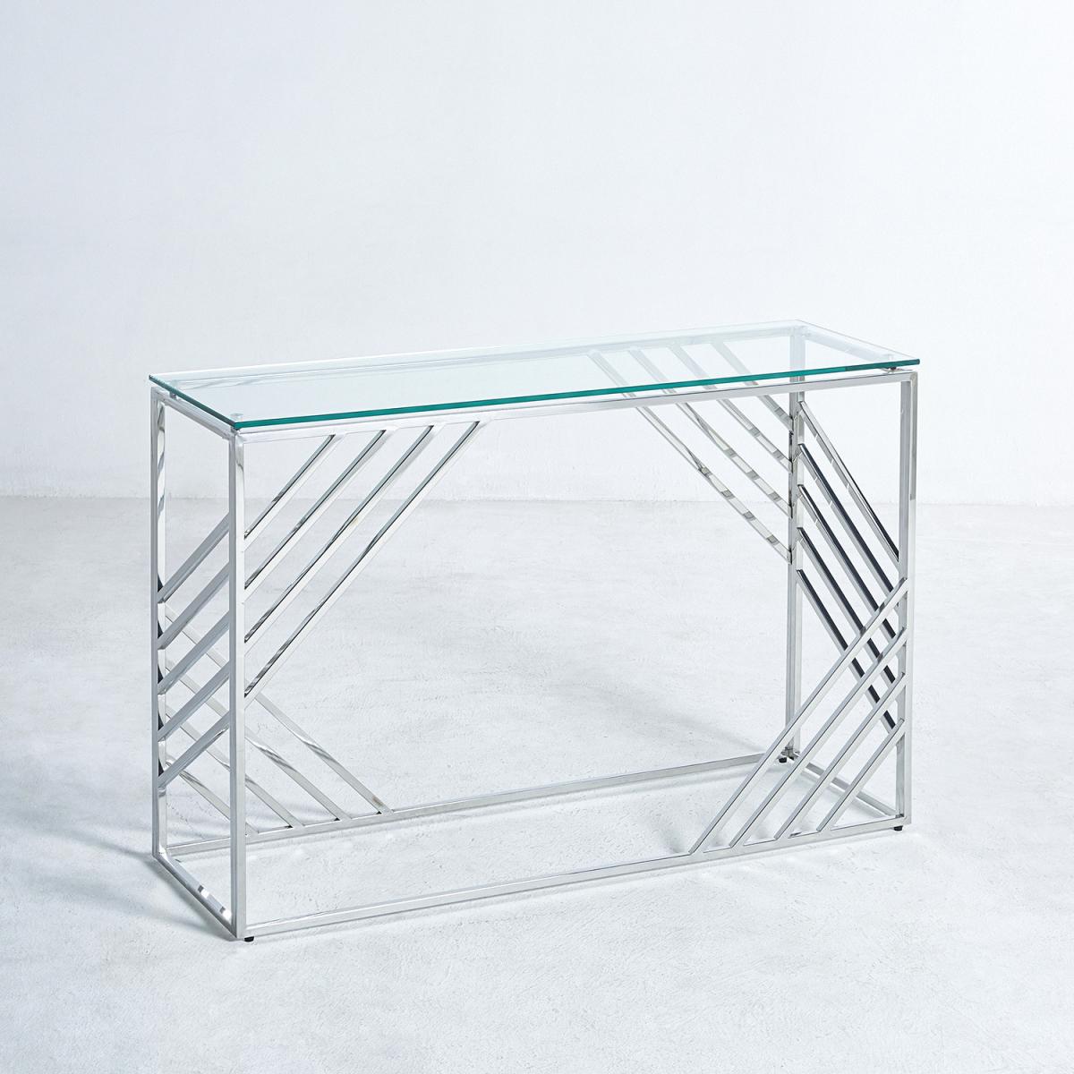 Luxury Tempered Glass Top Side Table With Stainless Steel Legs - Silver – image 2