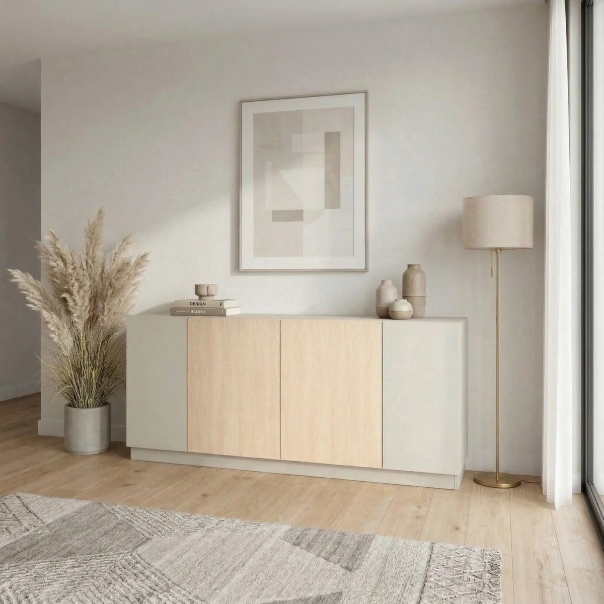 Decortie Victor Four Door Console Table - Sandstone, Sonoma Oak, White – image 3
