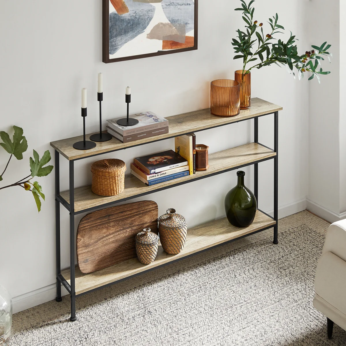 3-Tier Console Table with Shelf - Light Oak - Light Oak – image 2
