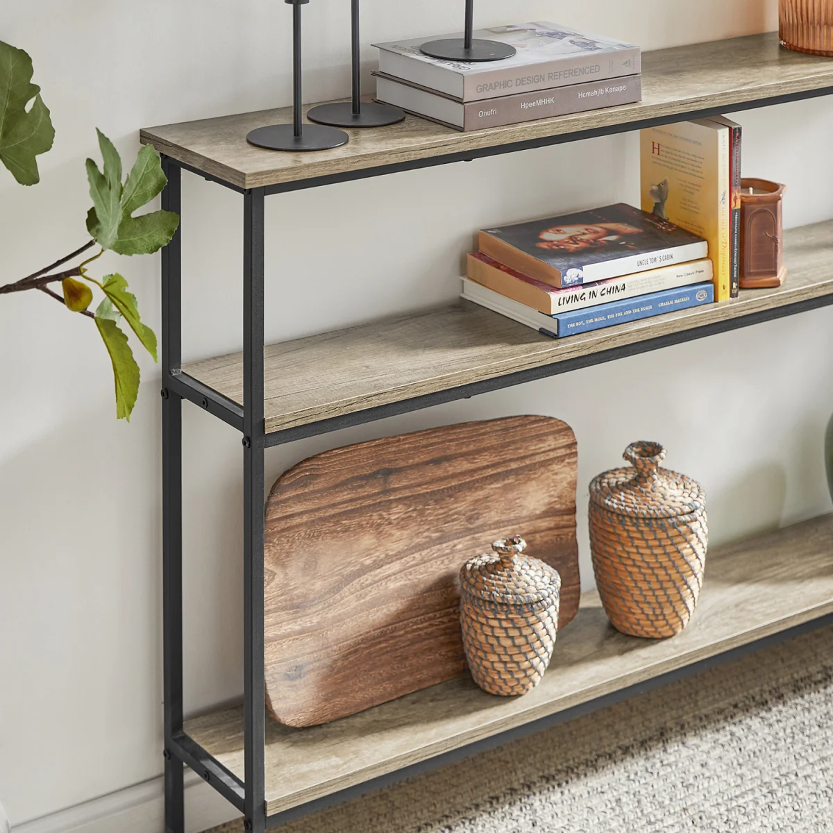3-Tier Console Table with Shelf - Light Oak - Light Oak – image 11