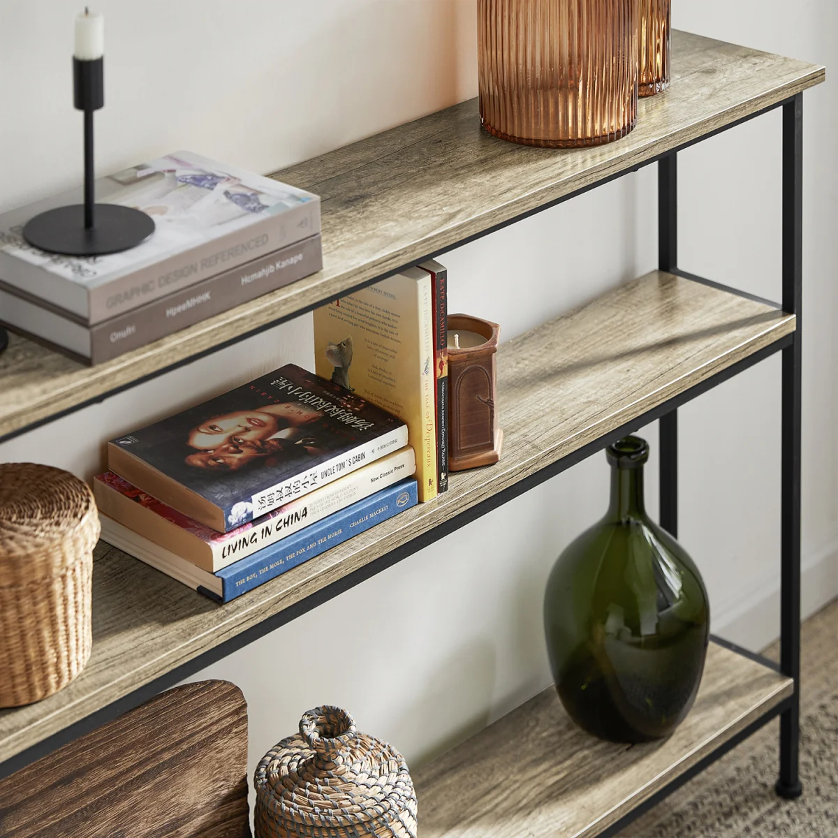 3-Tier Console Table with Shelf - Light Oak - Light Oak – image 12
