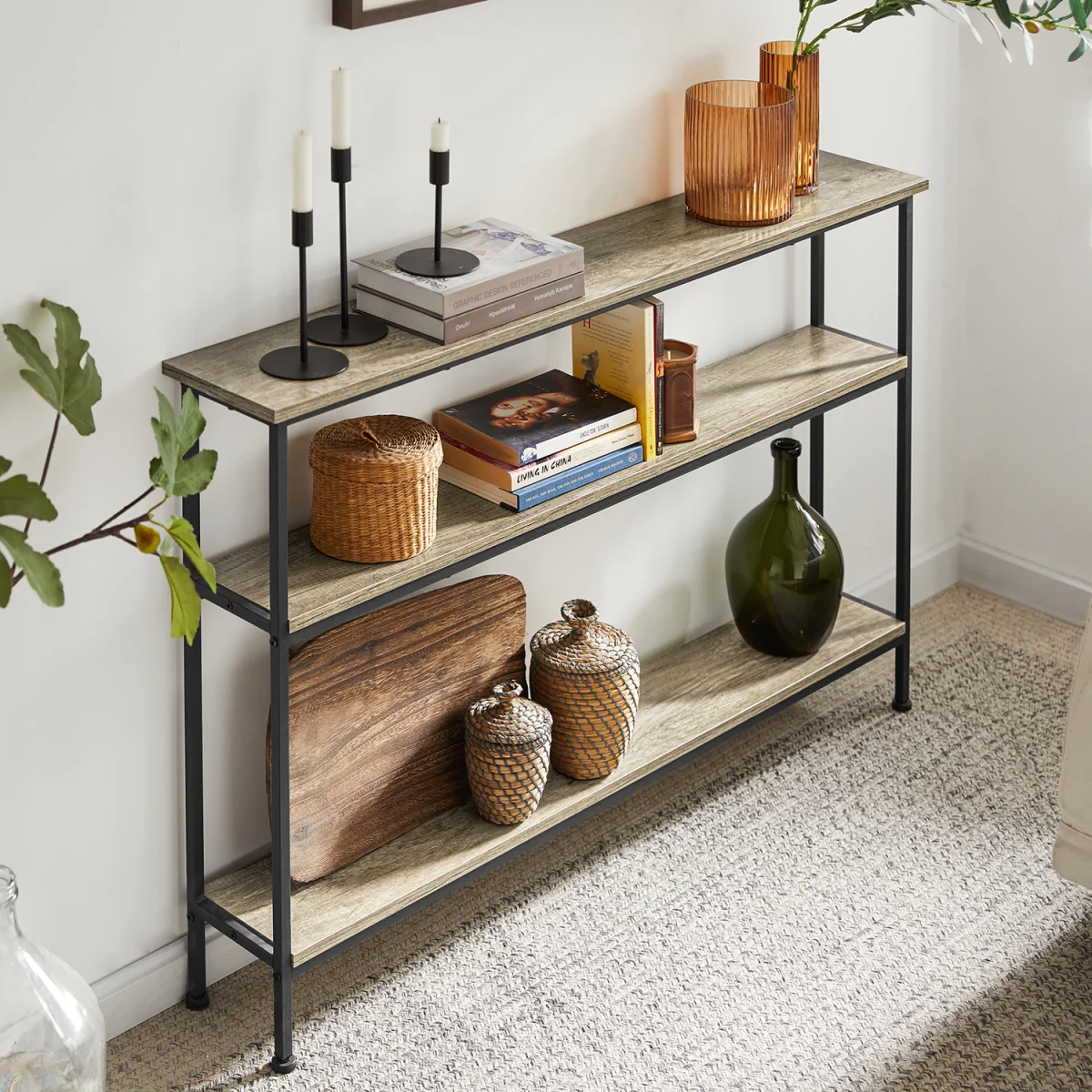 3-Tier Console Table with Shelf - Light Oak - Light Oak – image 3