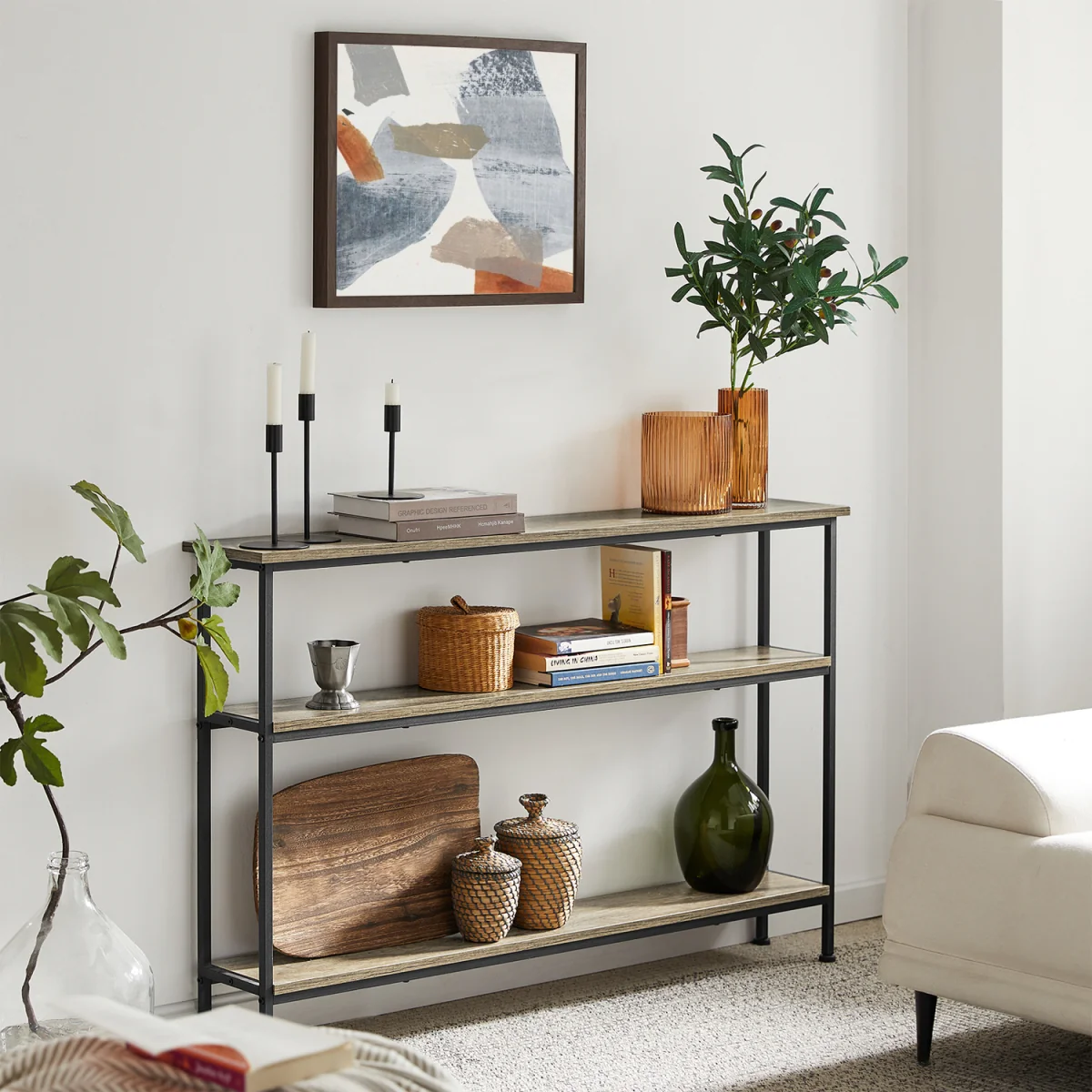 3-Tier Console Table with Shelf - Light Oak - Light Oak – image 4