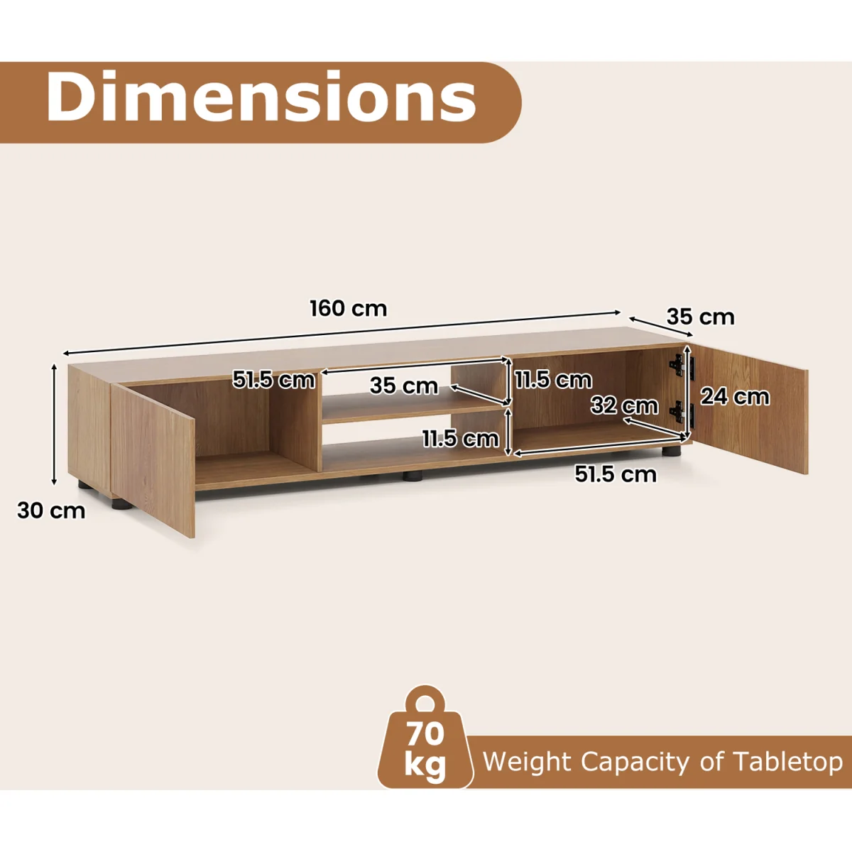 Minimalist Entertainment Center Console Table - Natural – image 2