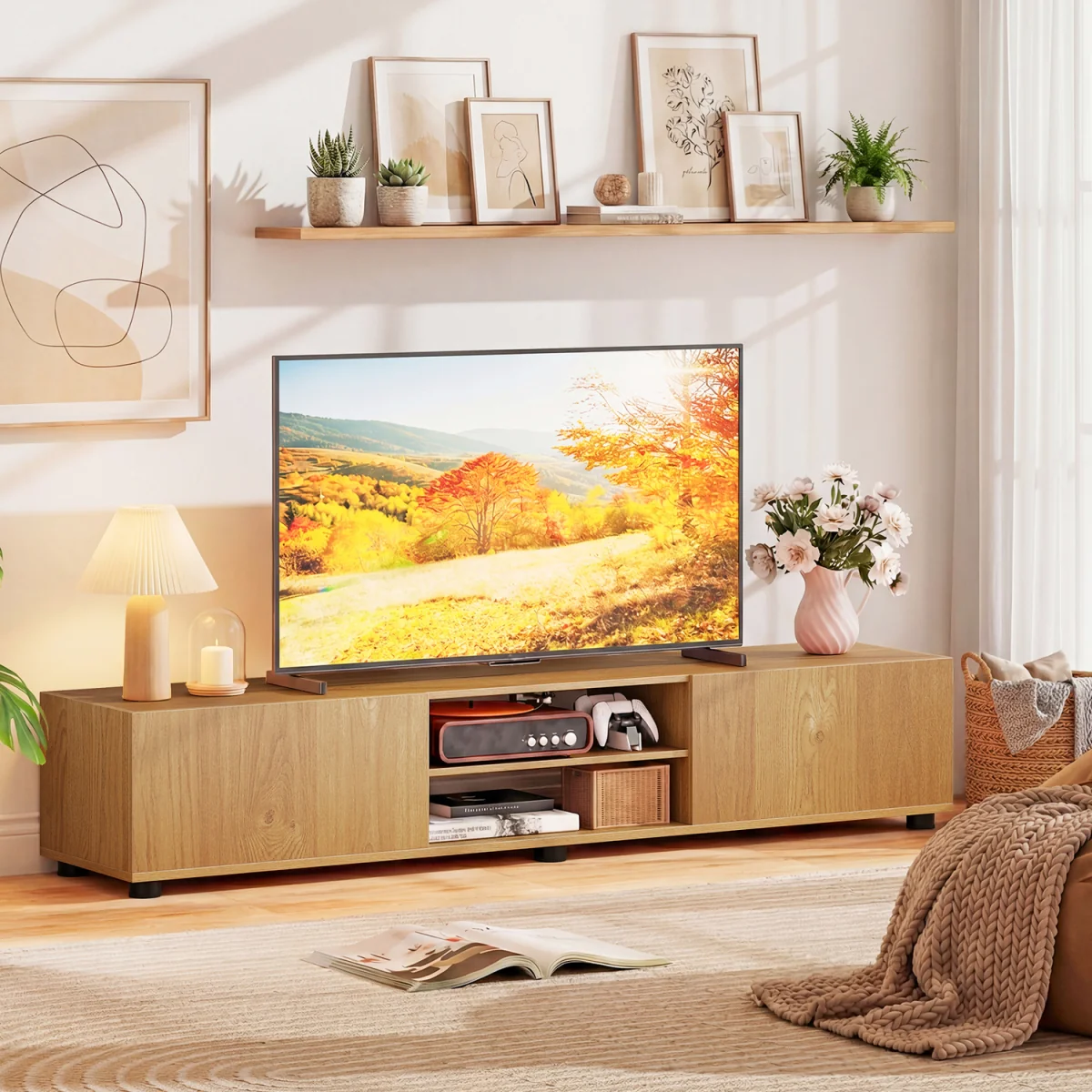 Minimalist Entertainment Center Console Table - Natural – image 4