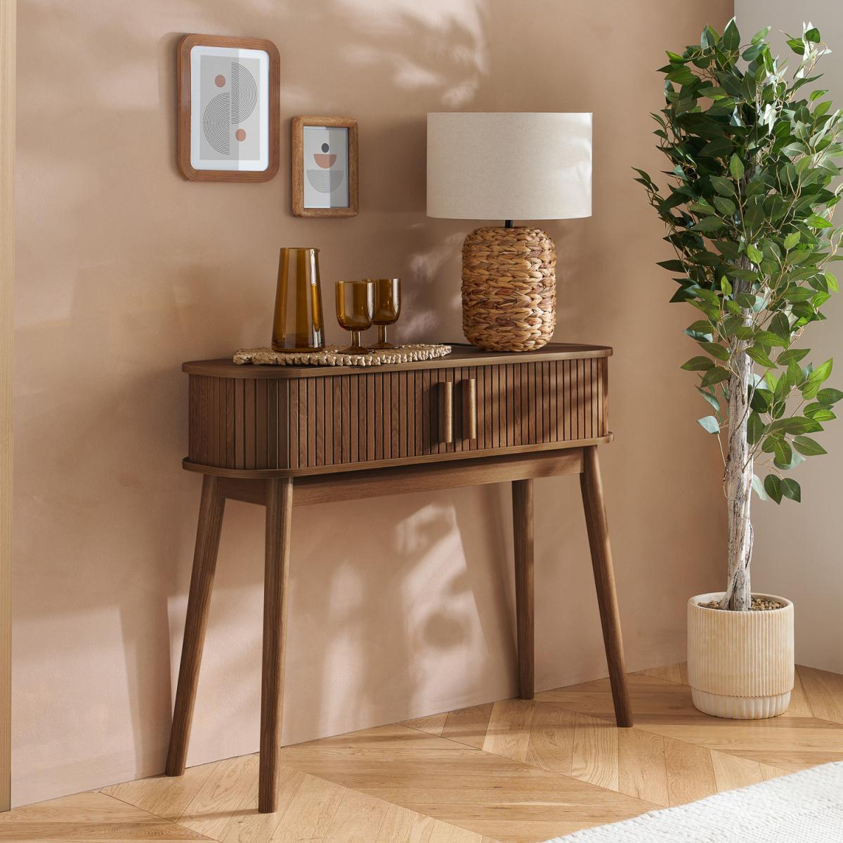 Birlea Axel Console Hall Table Fluted Curved Design - Walnut