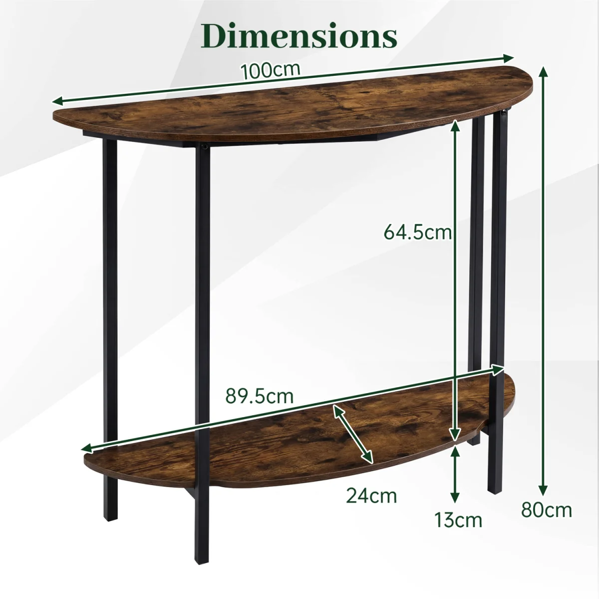 2 Tier Industrial Half moon Console Table - Brown – image 3