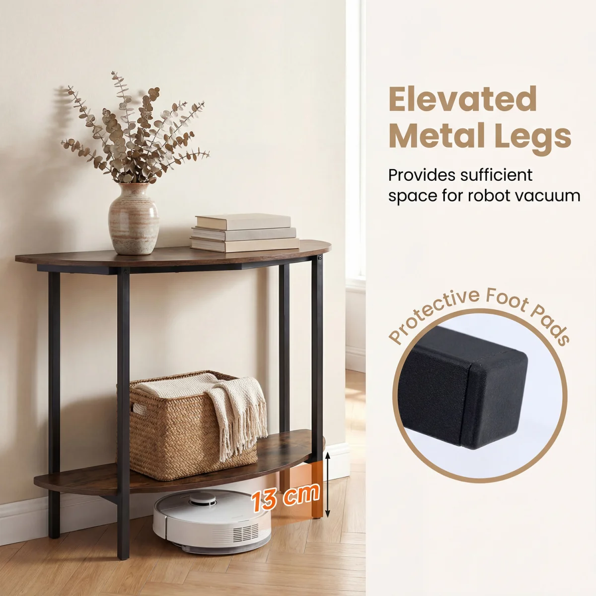 2 Tier Industrial Half moon Console Table - Brown – image 8