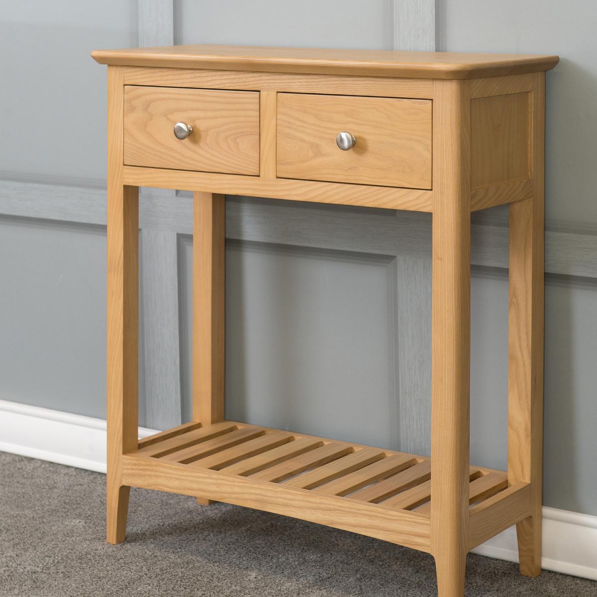 Two Drawer Telephone Console Table - Light Oak – image 3