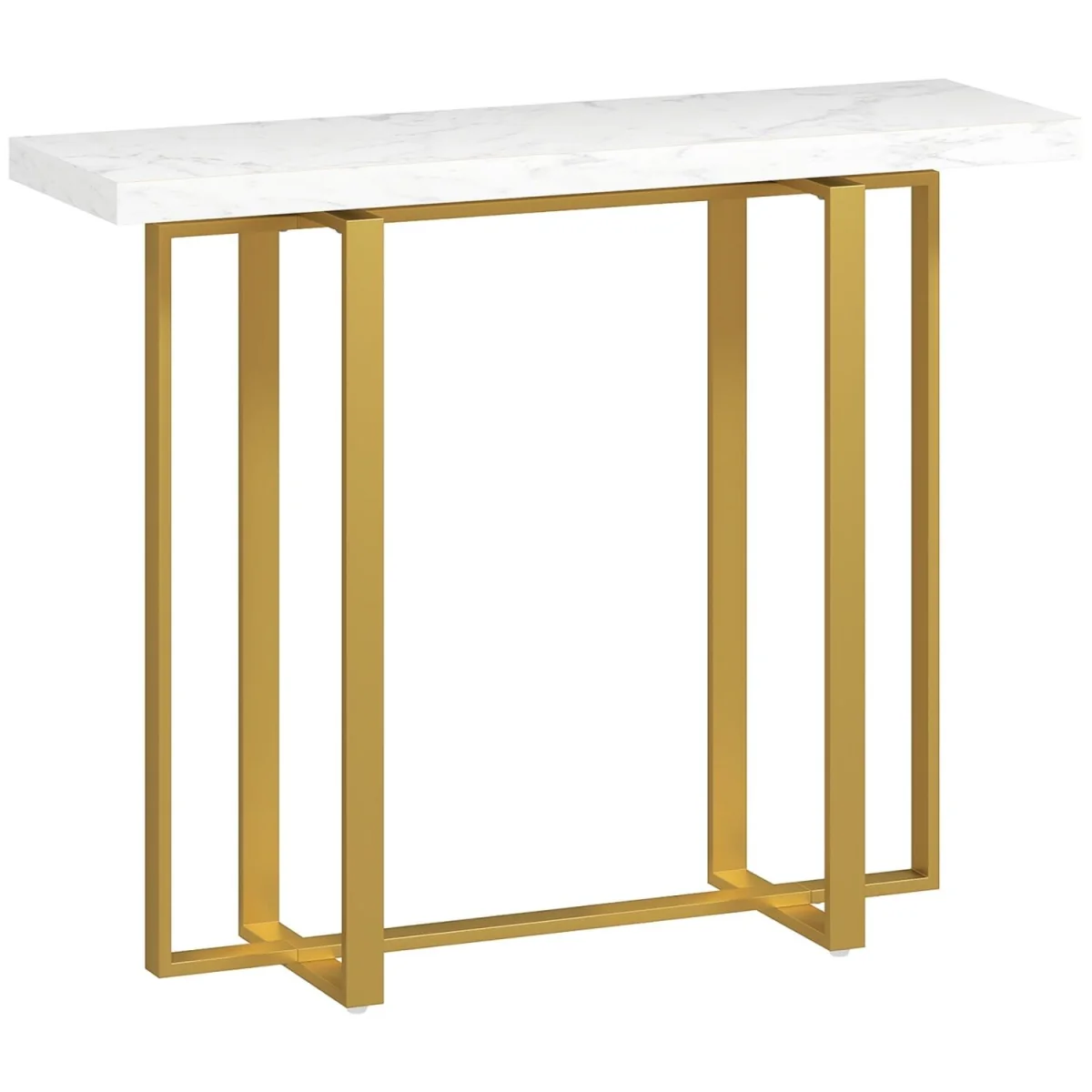 Larose Narrow Console Table 100 x 30 cm - White Faux Marble Top, Gold-Tone Frame – image 3