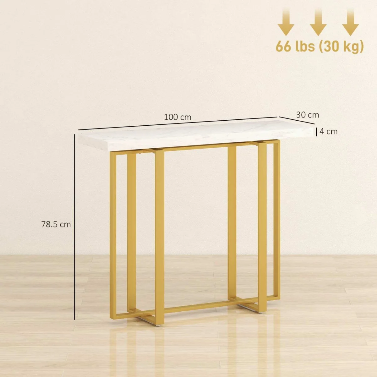 Larose Narrow Console Table 100 x 30 cm - White Faux Marble Top, Gold-Tone Frame – image 4