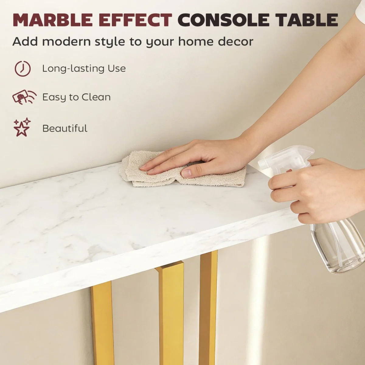 Larose Narrow Console Table 100 x 30 cm - White Faux Marble Top, Gold-Tone Frame – image 5