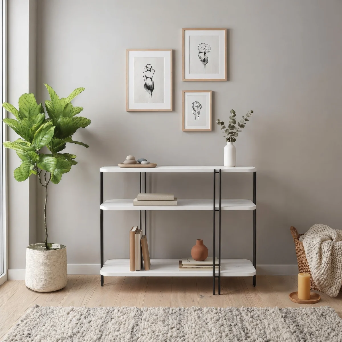Decortie Notus Open Console Table with Metal Frame - White – image 2