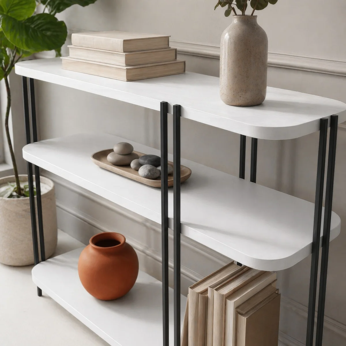 Decortie Notus Open Console Table with Metal Frame - White – image 3