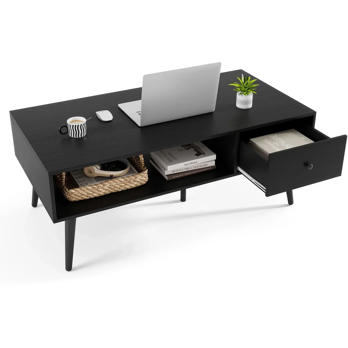 Costway Modern Coffee Table Simple Console Table - Black – image 2