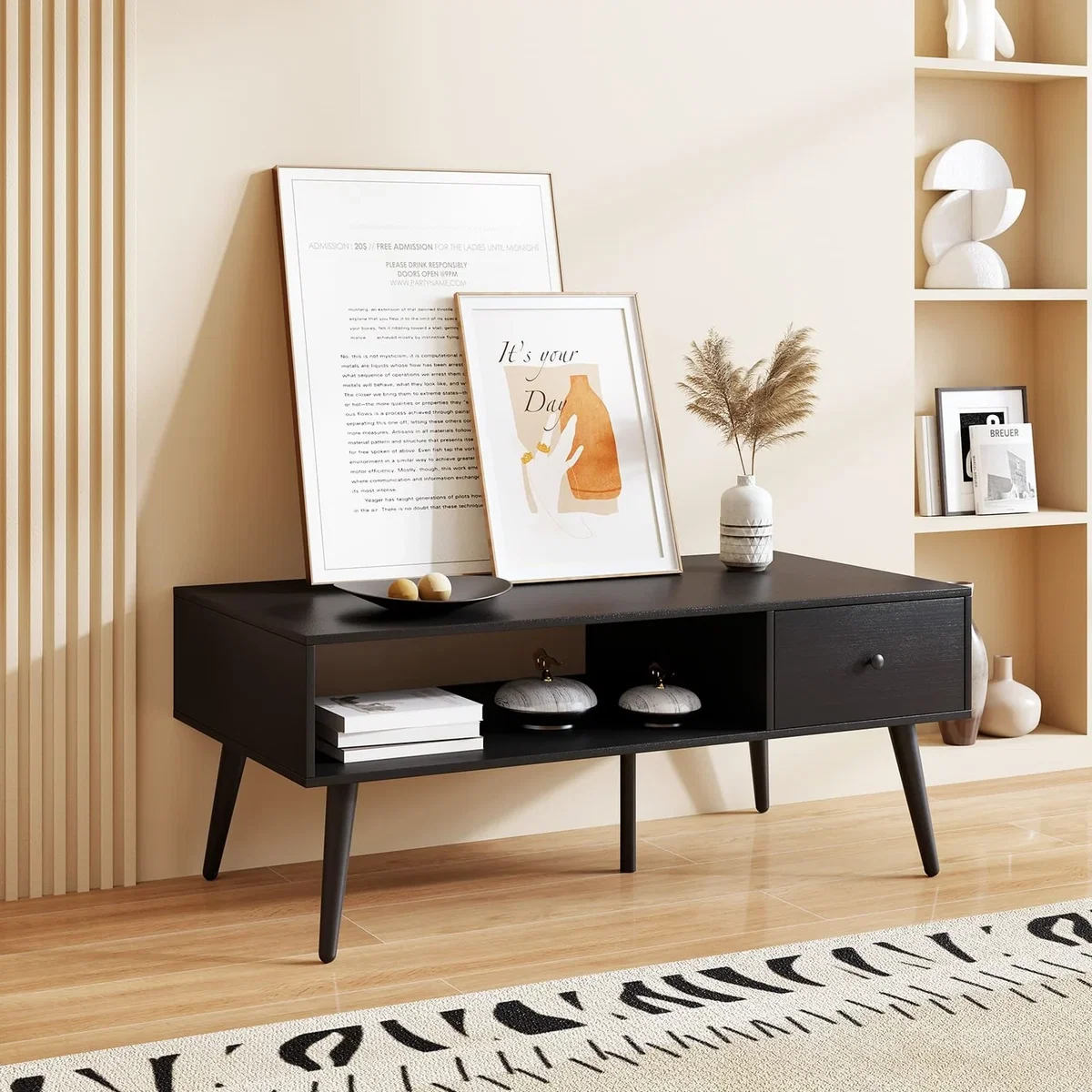 Costway Modern Coffee Table Simple Console Table - Black – image 6