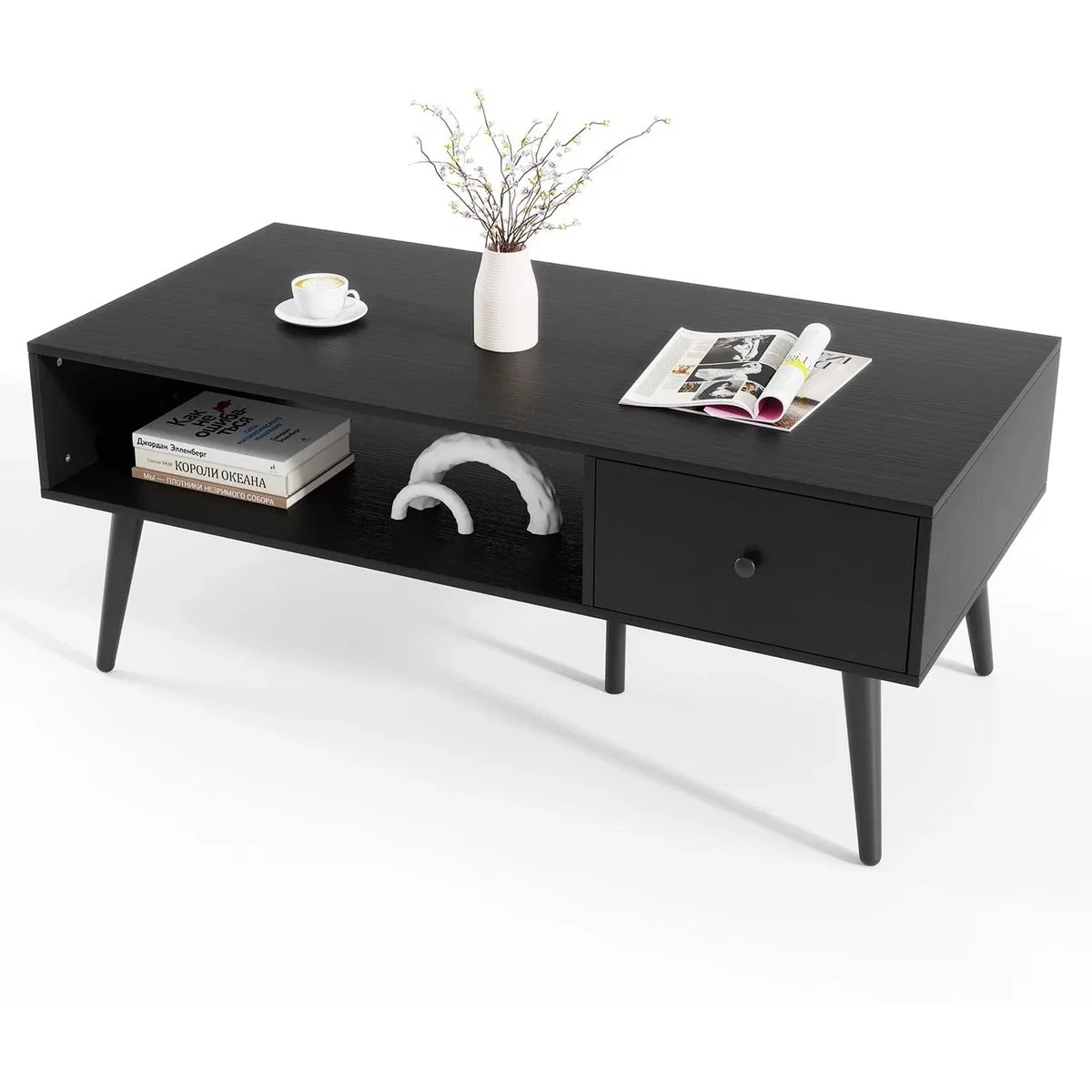 Costway Modern Coffee Table Simple Console Table - Black – image 8