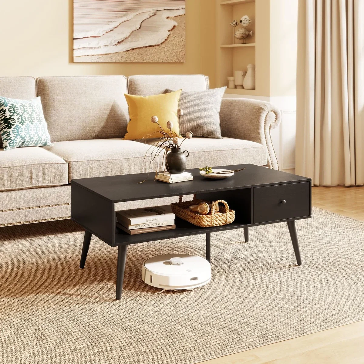 Costway Modern Coffee Table Simple Console Table - Black – image 1