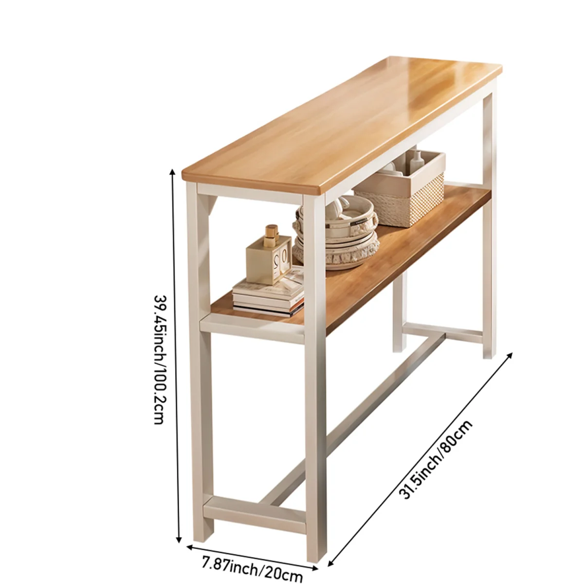 2-Tier Narrow Console Table - Oak – image 2