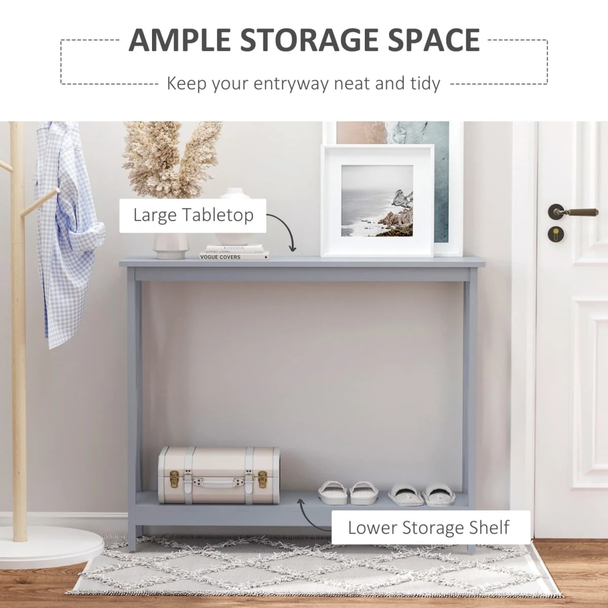 Reluba Grey X-Frame Console Table with Lower Shelf - 100 x 30 x 80.5 cm – image 5