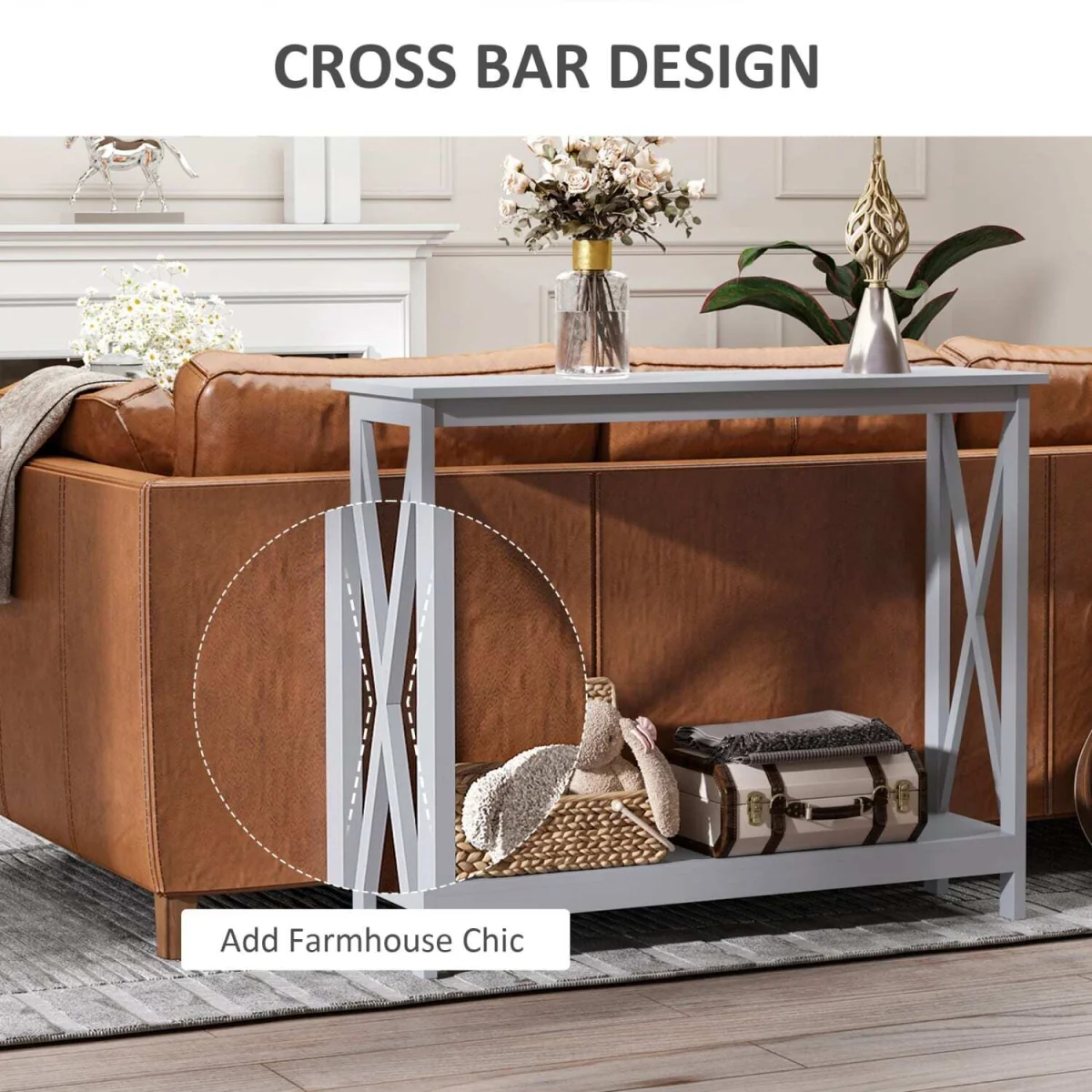 Reluba Grey X-Frame Console Table with Lower Shelf - 100 x 30 x 80.5 cm – image 6