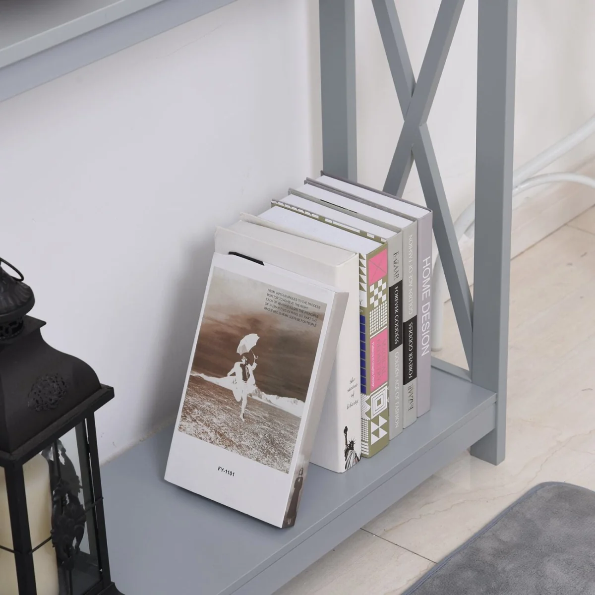 Reluba Grey X-Frame Console Table with Lower Shelf - 100 x 30 x 80.5 cm – image 7