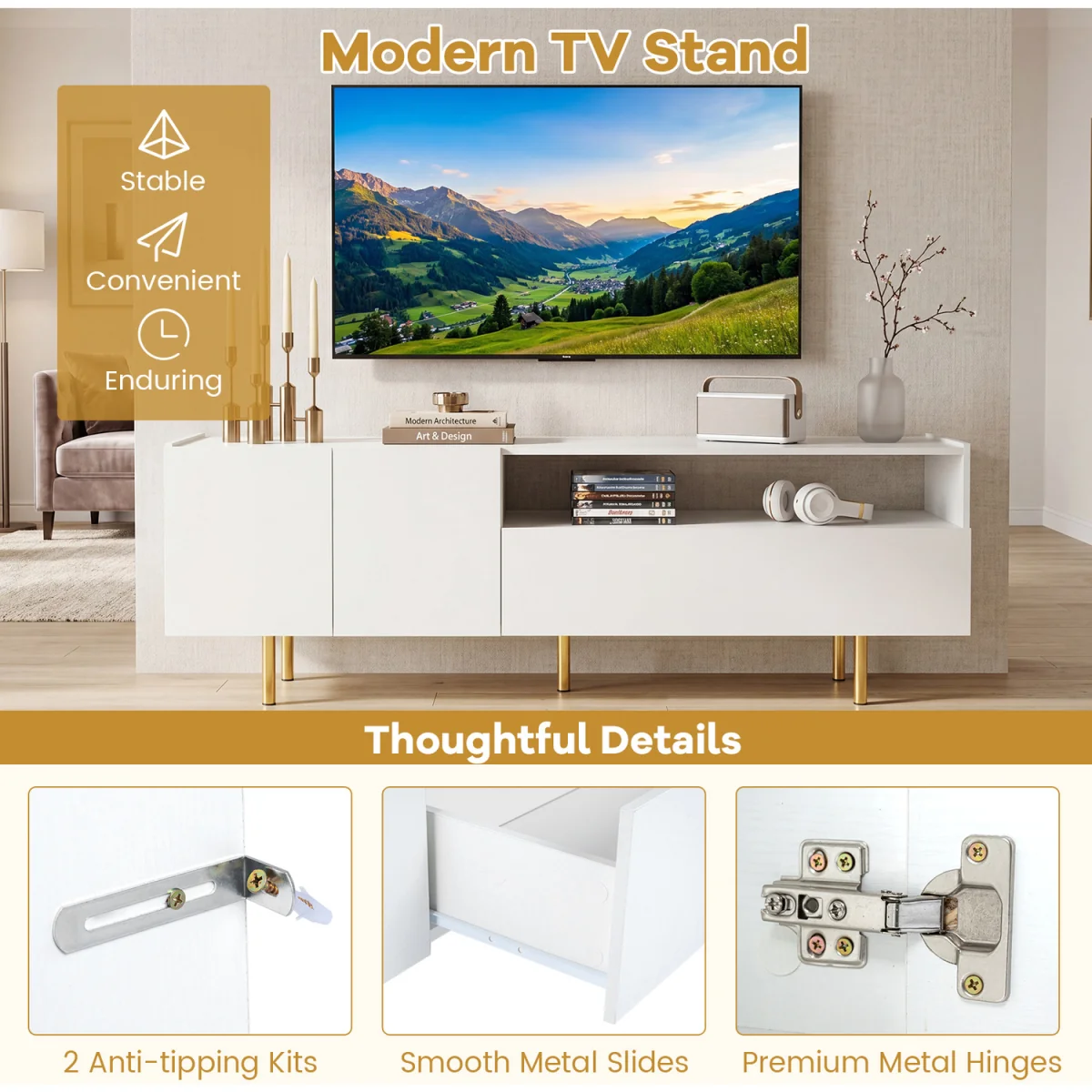 Media Console Table with 5 Metal Legs – image 2