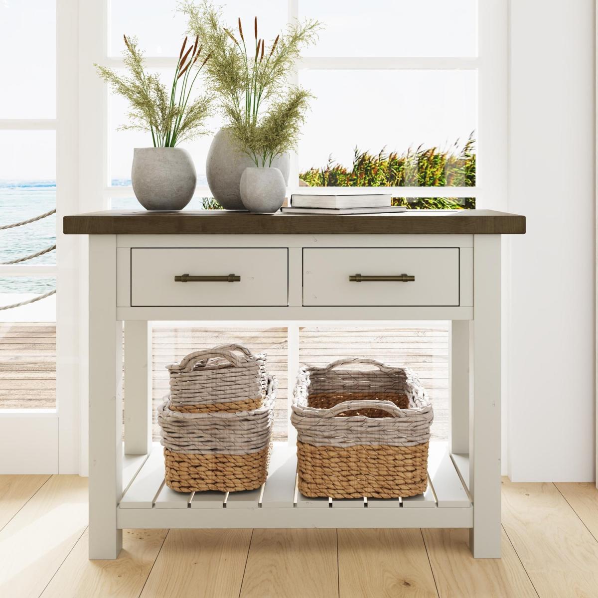 Solid Reclaimed Pine Storage Console Table - Driftwood – image 3