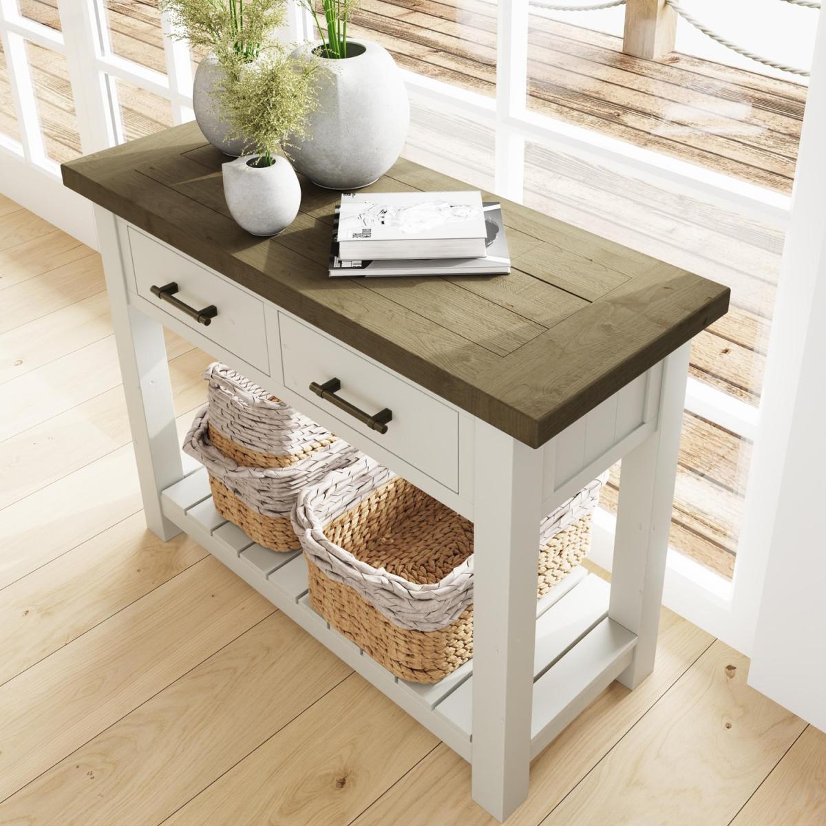 Solid Reclaimed Pine Storage Console Table - Driftwood – image 4