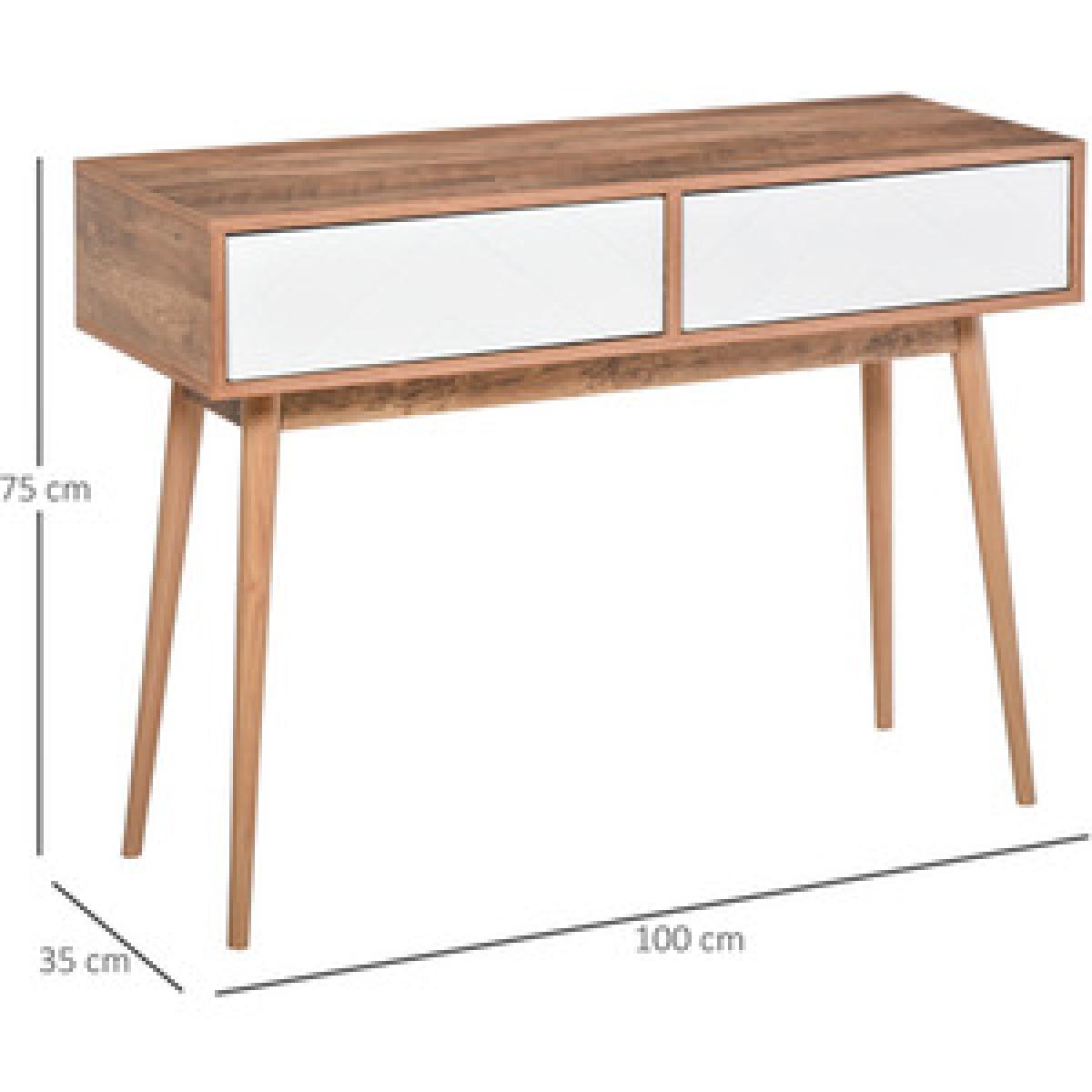 Console Table with 2 Drawers & Solid Pine Legs - White and Brown – image 3