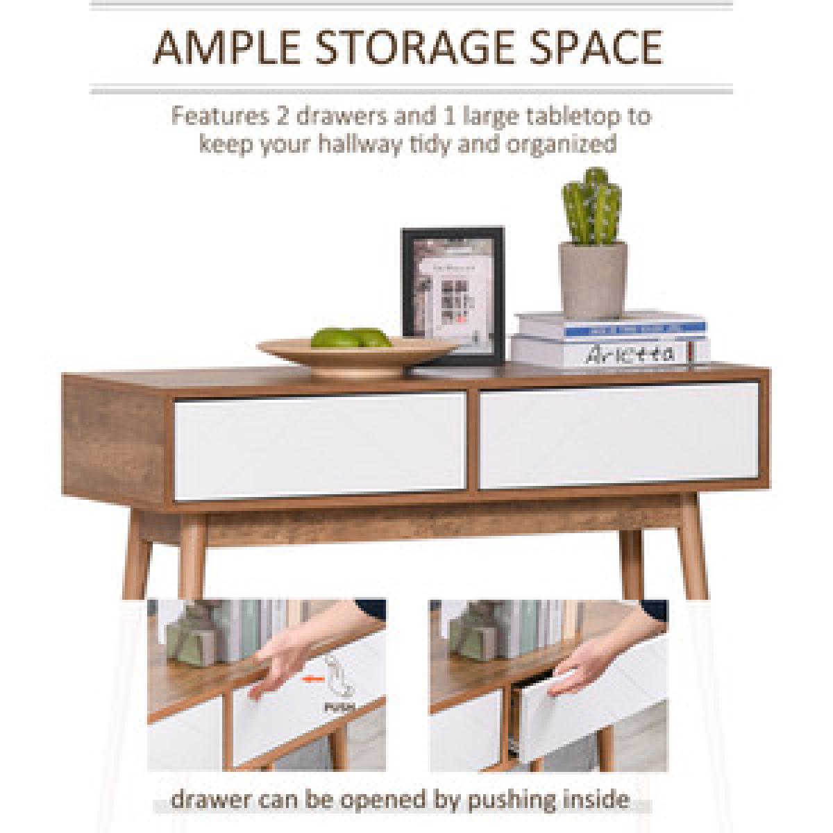 Console Table with 2 Drawers & Solid Pine Legs - White and Brown – image 4