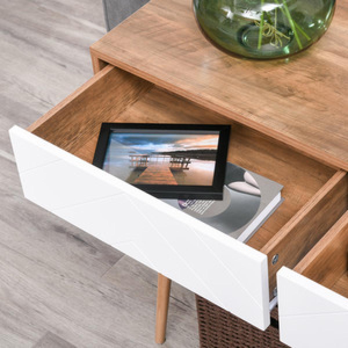Console Table with 2 Drawers & Solid Pine Legs - White and Brown – image 8