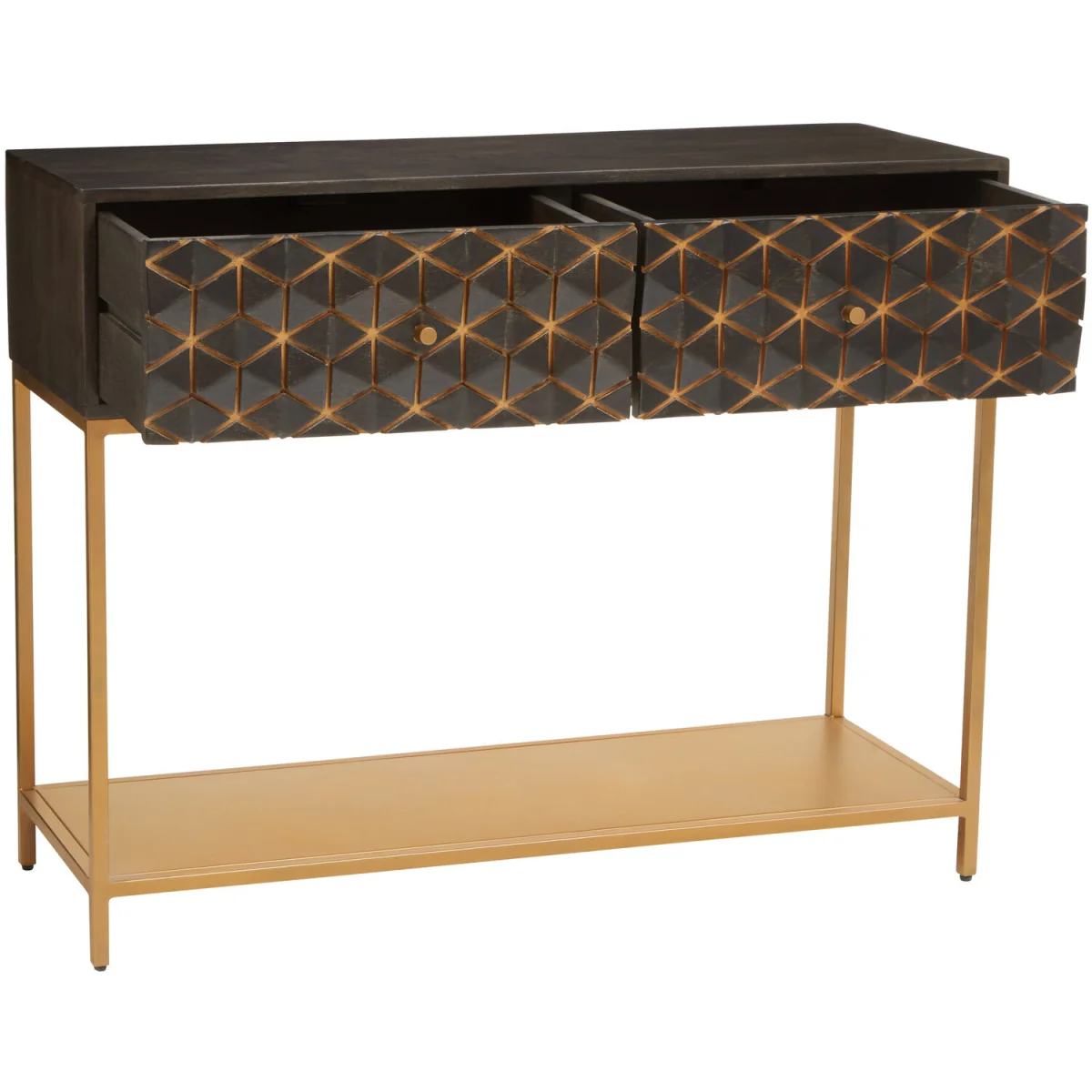 Patna Grey Finish Mango Wood Console Table with Drawers - Gold – image 2