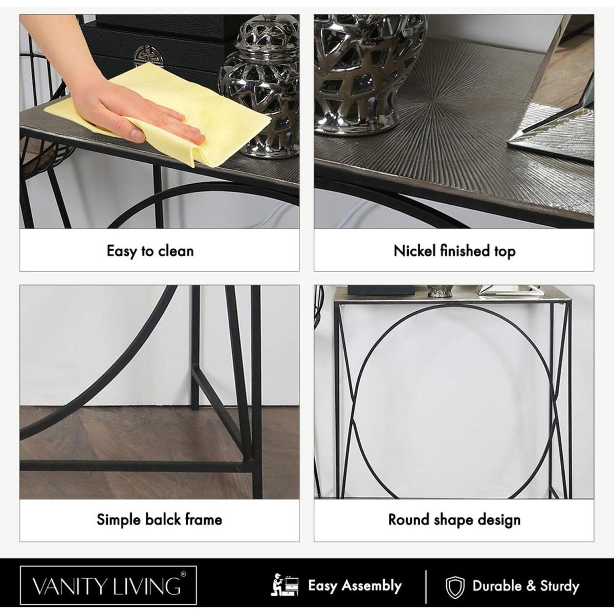 Black and Nickel Metal Console Table, Hallway Table - Silver – image 2
