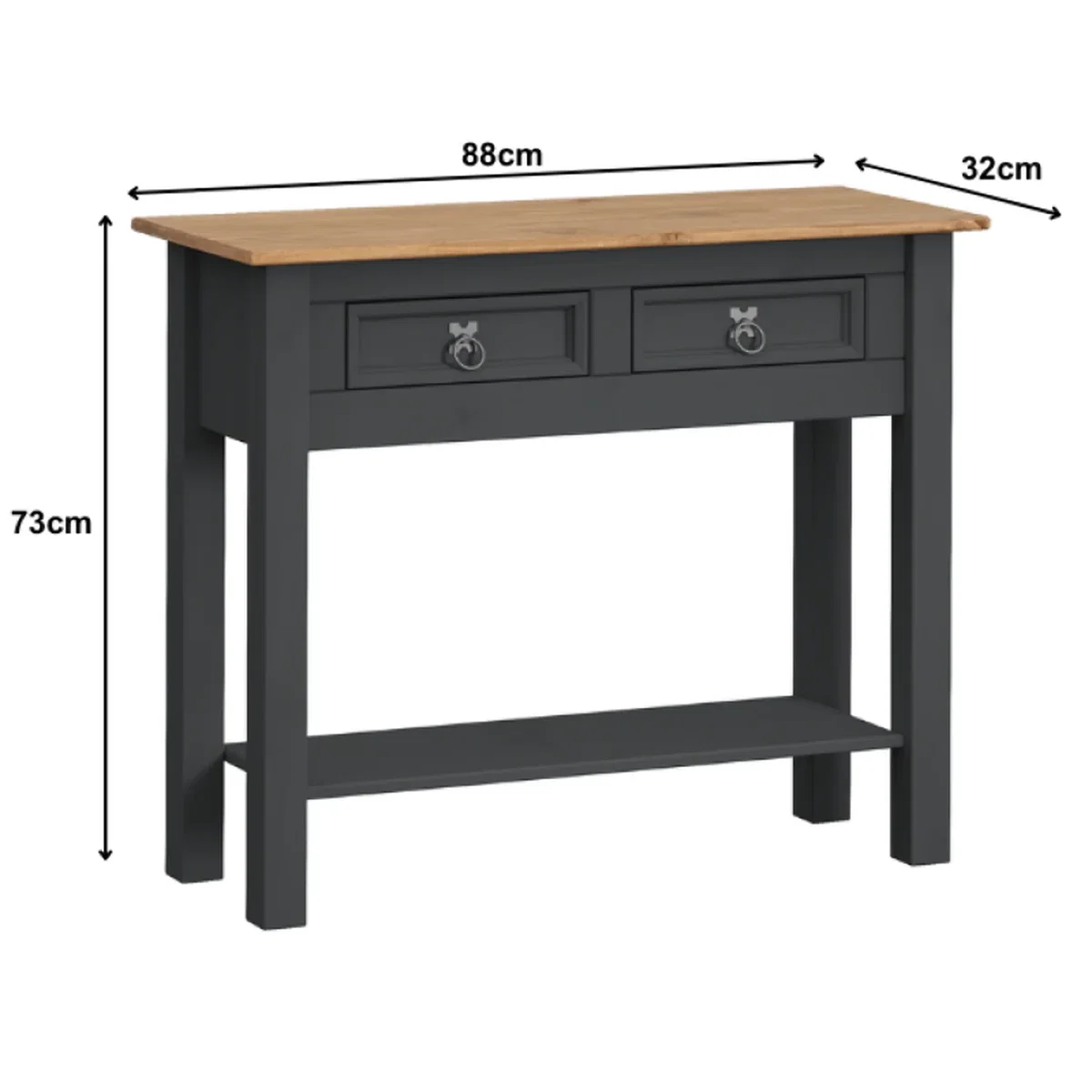 Corona 2 Drawer Console Table with Shelf - Distressed Charcoal Wax – image 4