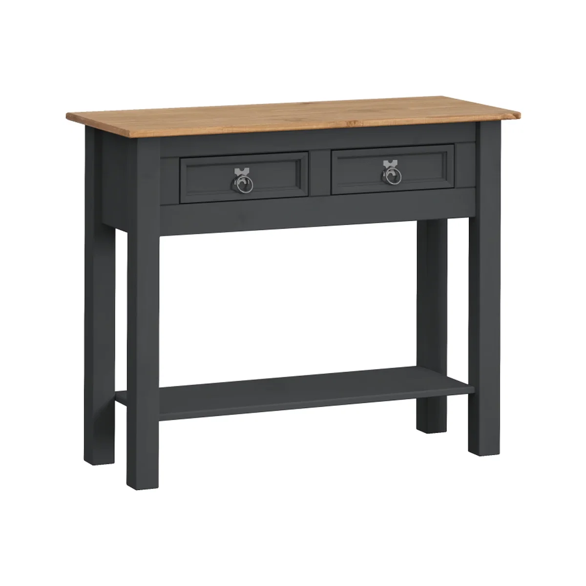 Corona 2 Drawer Console Table with Shelf - Distressed Charcoal Wax – image 1