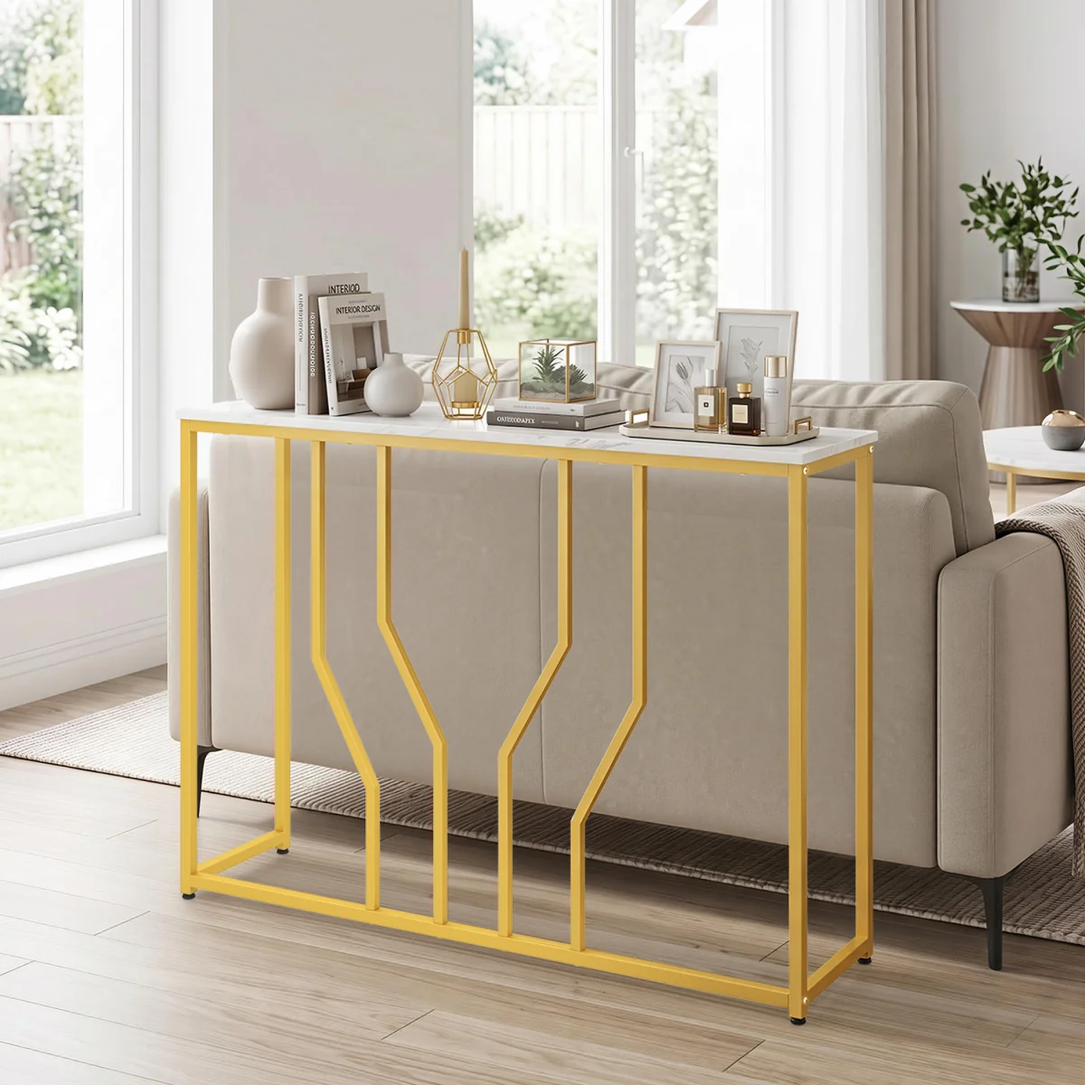 Modern White Marble Entryway Table - White – image 4