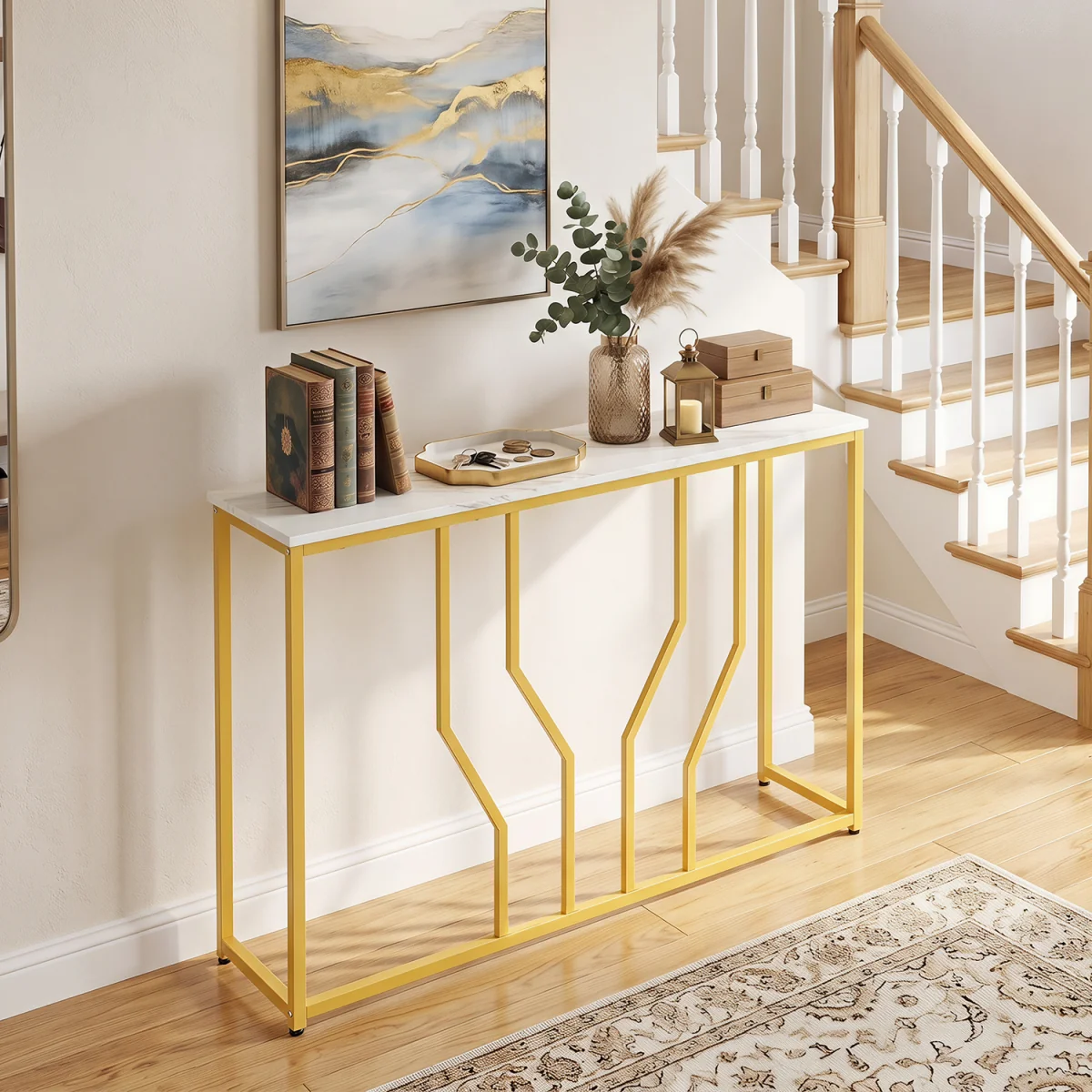 Modern White Marble Entryway Table - White – image 5